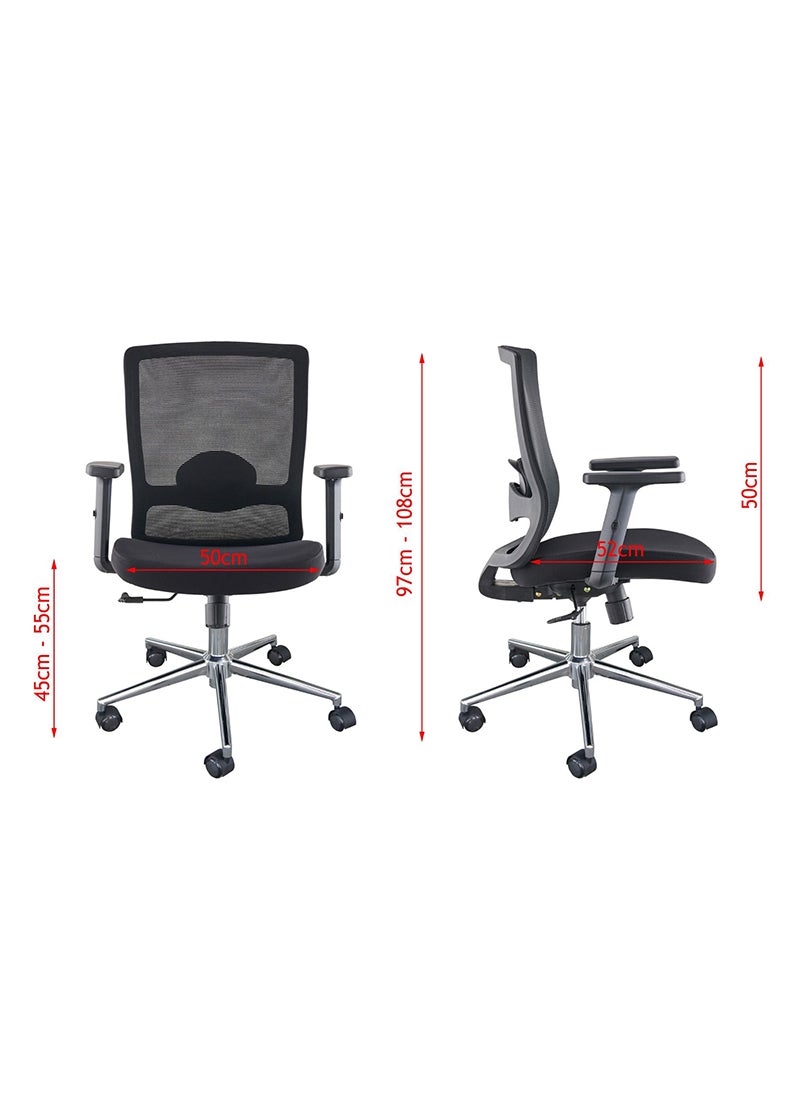 Mahmayi - Mahmayi Medium Back Ergonomic Mesh Chair for Home and Workstation with Caster Wheel Support and Height and Arm Adjustable Feature - Black - Image 1