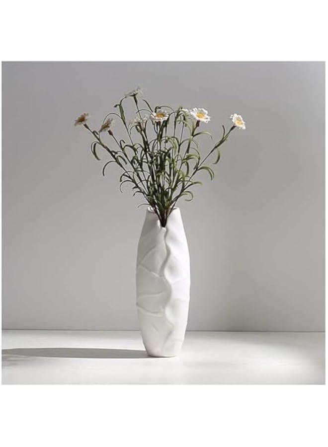 هوكور مزهرية سيراميك بيضاء لديكور المنزل من بيكبيس، مزهرية 8.25 انش للزهور، مزهرية ذات ملمس فني حديث للديكور وقطع مركزية للمدخل ورف غرفة المعيشة وديكور الطاولة (15-01) - Image 1