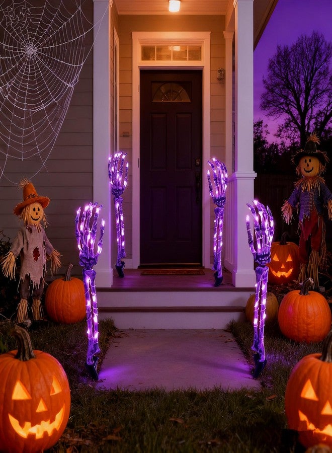 جافويت زينة هالوين خارجية على شكل هيكل عظمي مضيء، أذرع، ديكورات هالوين داخلية، أيدي وأذرع هيكل عظمي متوهجة، عظام واقعية مخيفة، عبوة من 4 قطع - Image 3