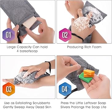 Sibba 2 PCS Soap Bar Holder Saver Body Scrubber Bath Sponges Shower Bag Pouch Case Container Mesh Cover Suds Sleeve Skin Body Scrubs Home Travel - Image 4