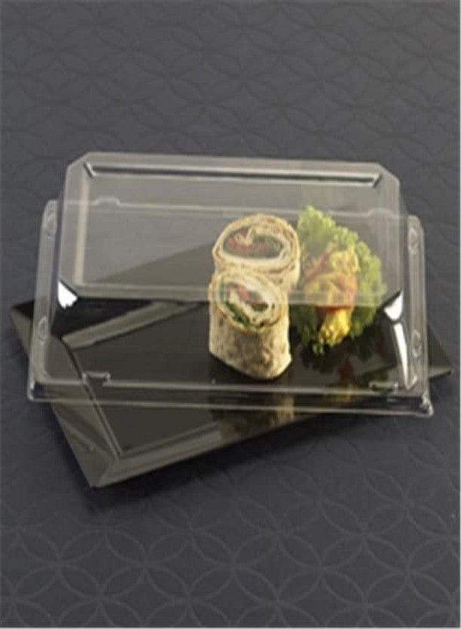 zappy 10 12" x 7.5" Rectangle Serving Trays with Lids Food Containers Plastic Containers with Lids White Food Platters with Clear Lids Plastic Tray Sushi Plates Food Storage Containers - Image 3