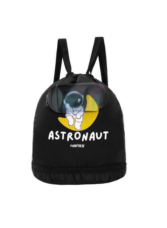 PANFIKH Swimming Bag for Kids with Drawstring Closure Large Capacity Backpack Swim Accessories Bags for Girls and Boys (Black) - Image 1