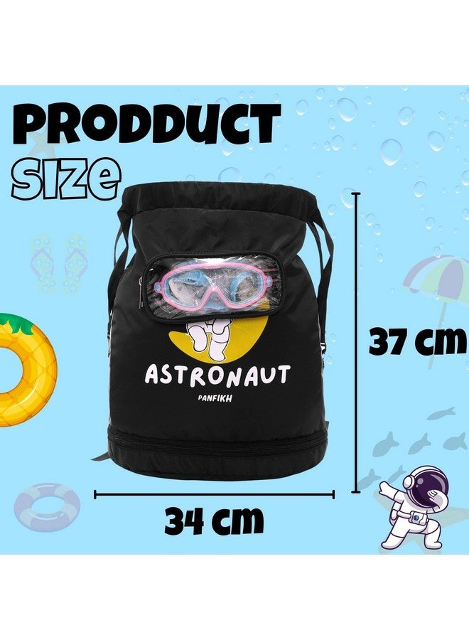 PANFIKH Swimming Bag for Kids with Drawstring Closure Large Capacity Backpack Swim Accessories Bags for Girls and Boys (Black) - Image 4