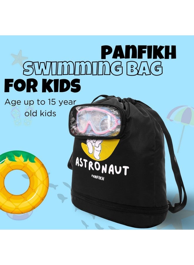 PANFIKH Swimming Bag for Kids with Drawstring Closure Large Capacity Backpack Swim Accessories Bags for Girls and Boys (Black) - Image 2