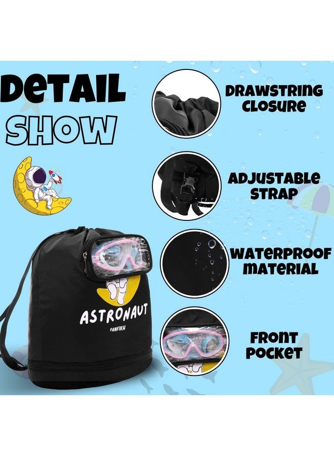 PANFIKH Swimming Bag for Kids with Drawstring Closure Large Capacity Backpack Swim Accessories Bags for Girls and Boys (Black) - Image 3