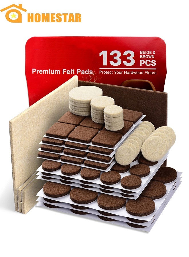 HOMESTAR 133 Pcs Felt Furniture Pads, Self Adhesive Furniture Pads, Premium Felt Pads for Furniture Legs, Scratch Resistant Wood Floor Protectors for Hardwood and Laminate - Image 1