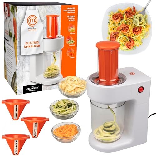 MasterChef Electric Spiralizer 3in1 Vegetable Noodle Pasta Maker Homemade Low Carb Keto Vegan Gluten Free Zoodle Zucchini Veggie Slicer XL Hopper FREE Recipes Quick Healthy Meal Prep Gift - Image 1