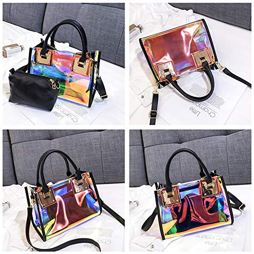 AlwaySky Women Transparent Shoulder Bag, 2 in 1 Designer Fashion Handbag Tote Purse Waterproof Summer Beach Bag Satchel, Laser-Black - Image 4