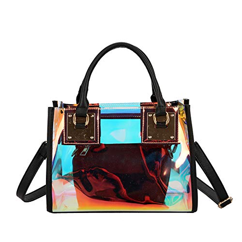 AlwaySky Women Transparent Shoulder Bag, 2 in 1 Designer Fashion Handbag Tote Purse Waterproof Summer Beach Bag Satchel, Laser-Black - Image 2