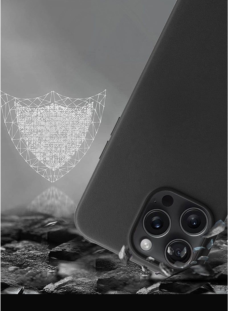 CATANES Leather Case Shockproof Drop Proof Protective Slim Case With Magsafe for Apple iPhone 15 Pro Max - Black  - Image 3