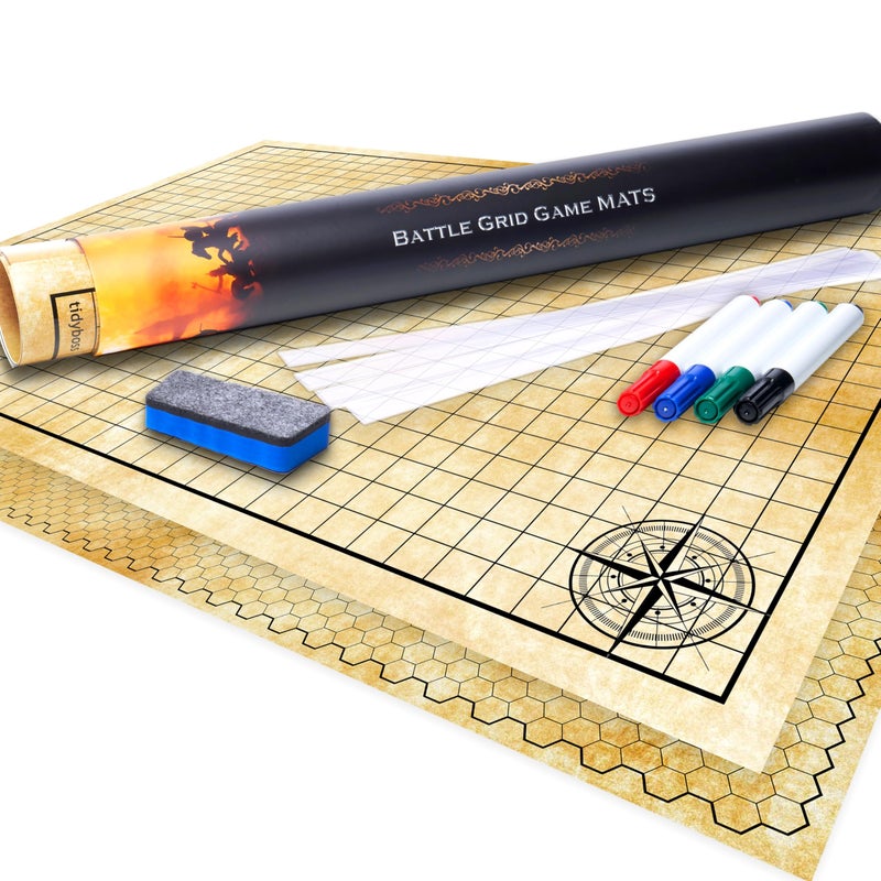 TIDYBOSS 36 x48 Large DND Map Dry Erase Battle Map DoubleSided with Grids Hexes DND Starter Kit Warhammer Terrain Accessories Included - Image 2