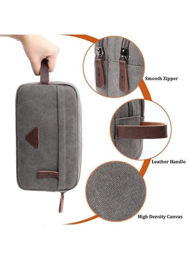Mactso Mens Travel Toiletry Bag Canvas Leather Cosmetic Makeup Organizer Shaving Dopp Kits with Double Compartments (Gray)  - Image 5