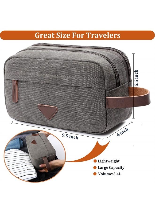 Mactso Mens Travel Toiletry Bag Canvas Leather Cosmetic Makeup Organizer Shaving Dopp Kits with Double Compartments (Gray)  - Image 3