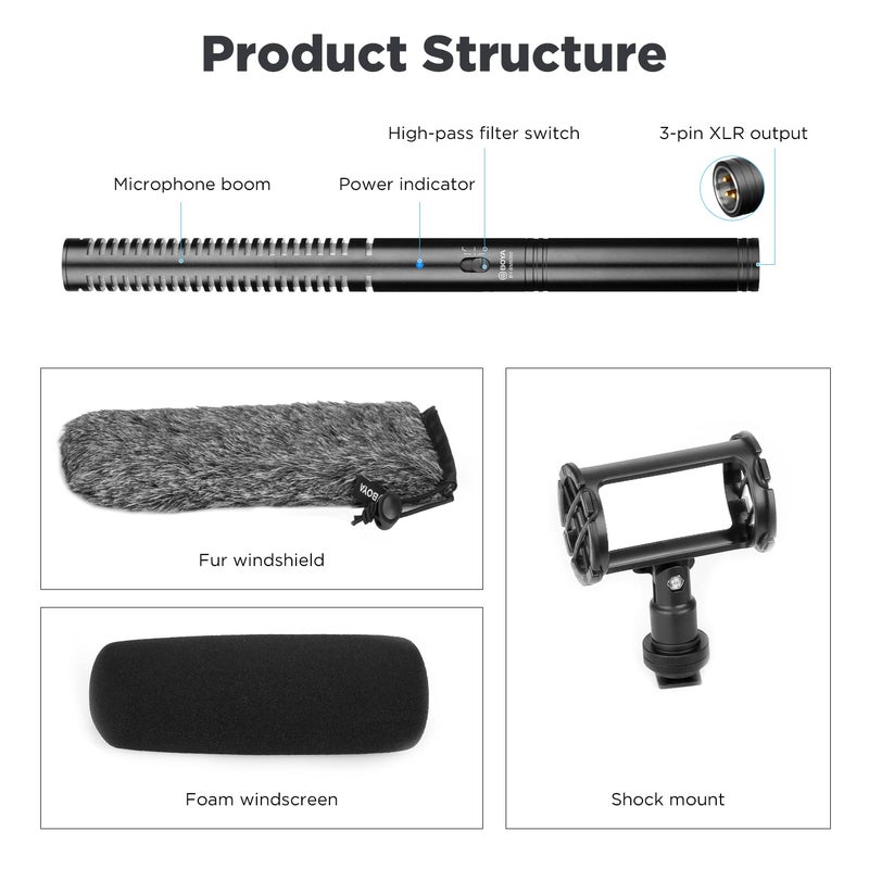 BOYA XLR Microphone BY-BM6060 Super-Cardioid Shotgun Condenser Microphone with 24 48V Phantom Power for Camera Film Interview ENG/EFP Outdoor Recording - Image 4