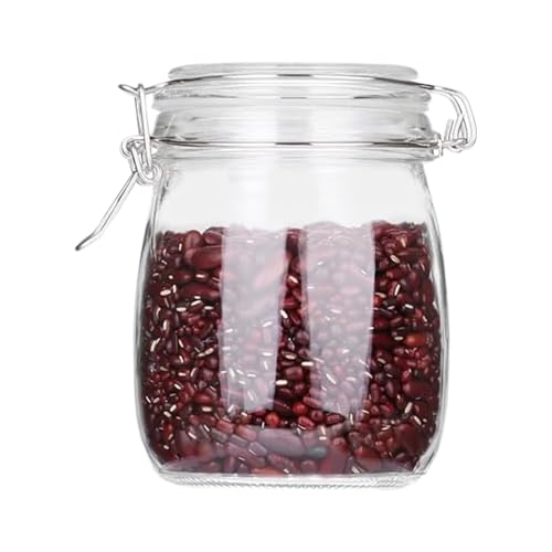 HEXONIQ® Clip Top Glass Jar 750ml, Airtight Glass Storage Jars with Lids, Kitchen Storage Container Round Preserving Jar for Ping Cereal,Pasta, Sugar, Beans, Spice, 14.2x10.9 cm, Pack of 1 - Image 1