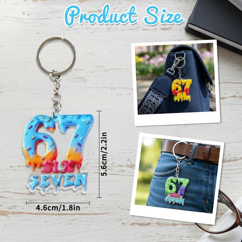 Repnalm 6Pcs 67 Six Seven Keychain, Funny 6 7 Meme Party Favors Charm Backpack Bag Accessory, Birthday Gift for Friends - Image 4