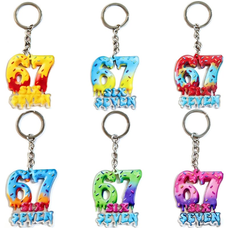 Repnalm 6Pcs 67 Six Seven Keychain, Funny 6 7 Meme Party Favors Charm Backpack Bag Accessory, Birthday Gift for Friends - Image 1