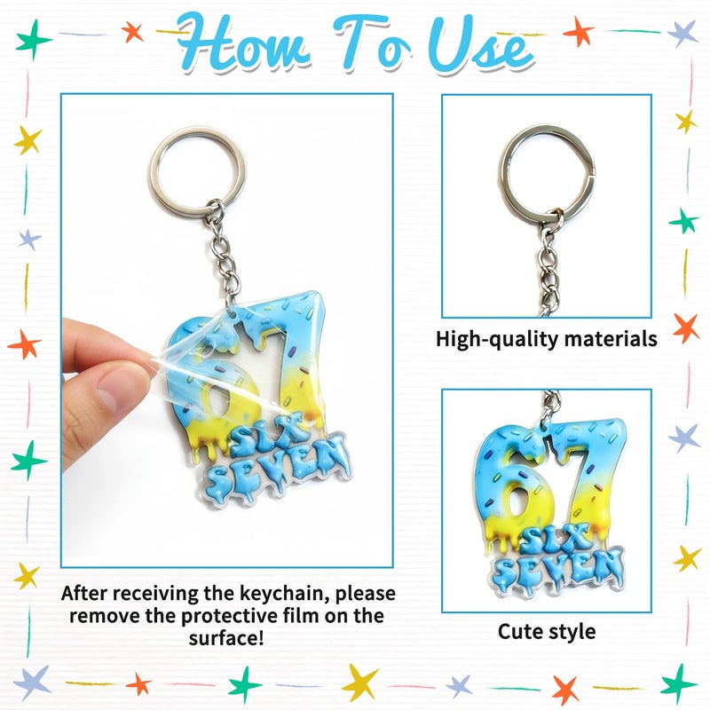 Repnalm 6Pcs 67 Six Seven Keychain, Funny 6 7 Meme Party Favors Charm Backpack Bag Accessory, Birthday Gift for Friends - Image 5