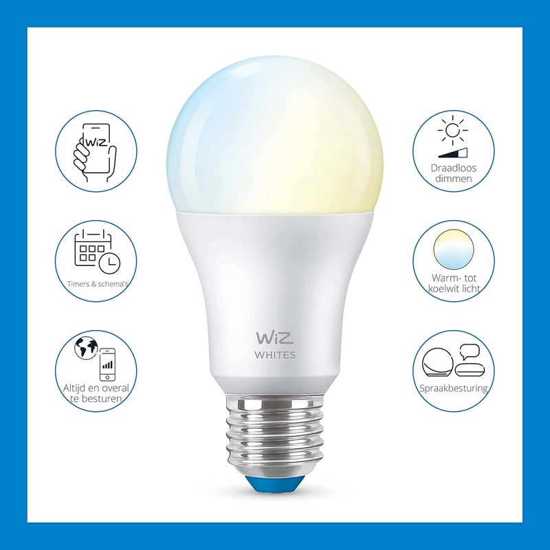ويز WiZ الأبيض القابل للضبط A60 E27 - لمبة LED ذكية مع WiFi + Bluetooth - (متوافقة مع أمازون أليكسا ومساعد جوجل) - Image 1