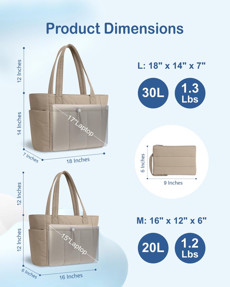 TOPDesign Puffy Tote Bag for Women with Cup Holder & Laptop Compartment & Cosmetic Bag & Trolley Sleeve for Work, Travel (M Camel) - Image 5