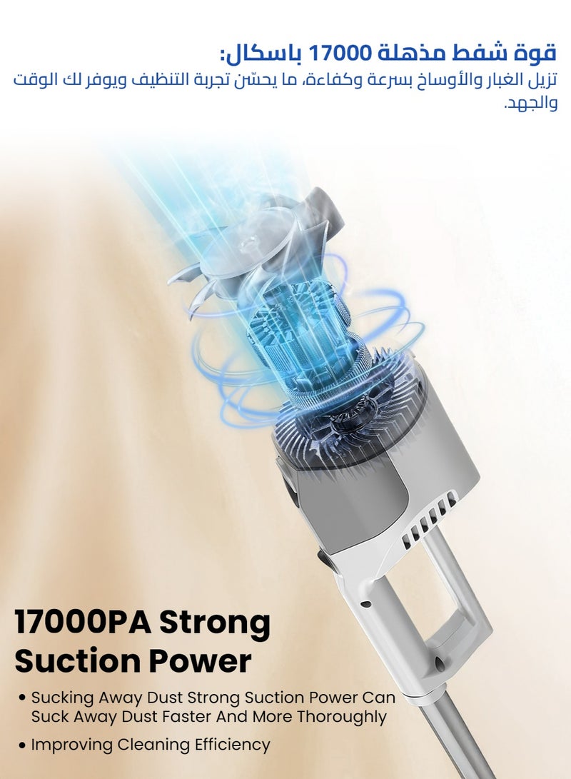 BOMIDI Portable Handheld Vacuum Cleaner with 17000Pa Strong Power 900mL Dust Cup, Quiet Suction- Stick Vacuum Cleaner for Wood, Carpet, Tile Floors S9- White - Image 5