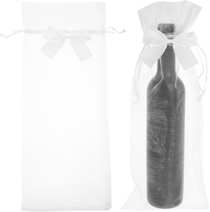 QUMIIRITY 30pcs White Mesh Drawstring Wine Bottle Bags Wrapping Pouches Fabric Wine Carrier Bags for Party Favor and Bottle Storage - Image 1