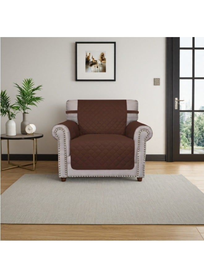 كي واي دي غطاء الأريكة 1 مقعد كرسي صغير واحد غطاء الأريكة غطاء مقلوب خالي من التجاعيد غطاء الأريكة مقاوم للمياه غطاء أثاث حامي غطاء مع أحزمة مرنة براون - Image 3