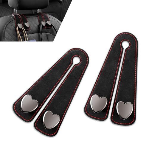 Zosgrew 2 PCS Car Seat Headrest Hook Suede Cute Heart Shape Metal Double Head Purse Hook Universal Automotive Seat Back Storage Hanger Car Accessories for Women Black - Image 1