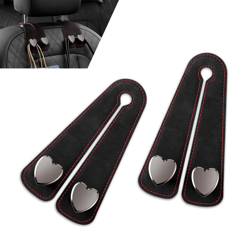 Zosgrew 2 PCS Car Seat Headrest Hook Suede Cute Heart Shape Metal Double Head Purse Hook Universal Automotive Seat Back Storage Hanger Car Accessories for Women Black - Image 3