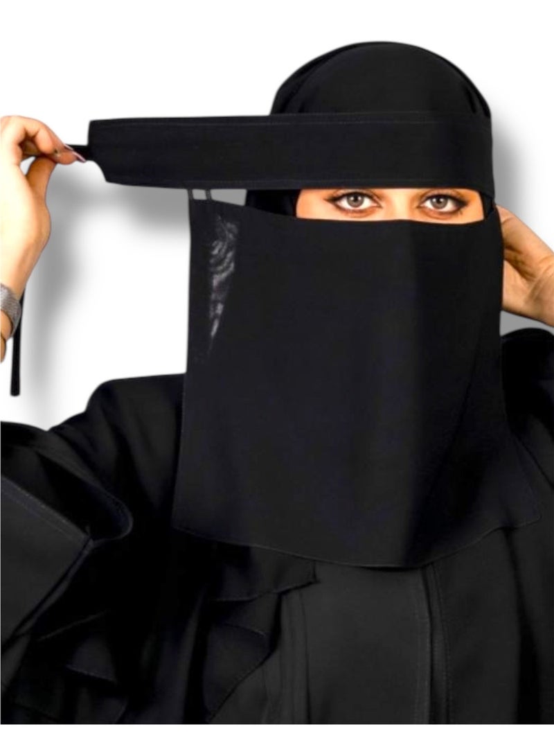 بهنس 2 نقاب وسط مطاطين مستقيم مقاس 9انش مقوى – نقاب بدون اسم نسائي مطاطي معزز بقماش ناعم وعالي الجودة، حجاب شرعي للوجه مريح وخفيف على البشرة، مقاوم للانزلاق، قابل للغسل، مثالي للاستخدام اليومي والمناسبات - Image 1