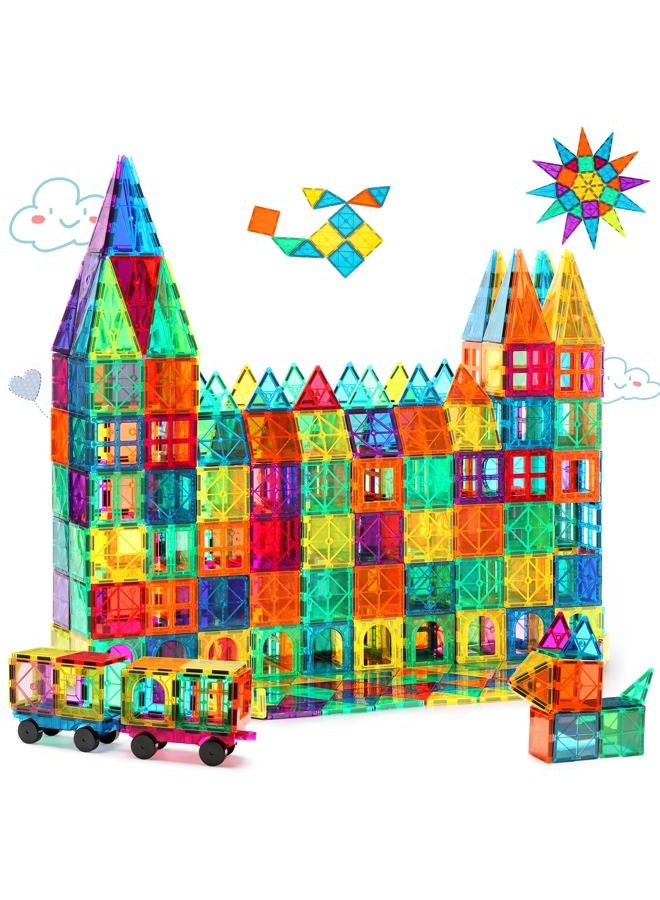 Gemmicc 100 PCS Magnetic Tiles with 2 Cars, STEM Approved Educational Magnet BuildingToys, Magnet Puzzles Stacking Blocks for Boys Girls - Image 1