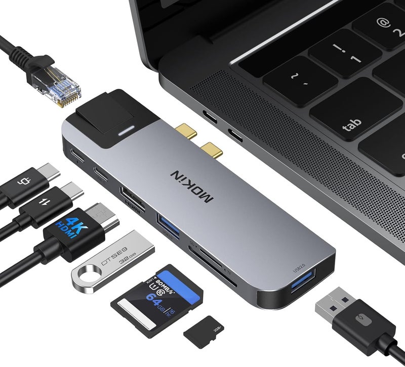 Mokin USB C Multiport Adapter Hub Mac Dongle for MacBook Pro/Air with 4K HDMI Port, Gigabit ethernet, 2 USB, TF/SD Card Reader, USB-C 100W PD and Thunderbolt 3 - Image 1