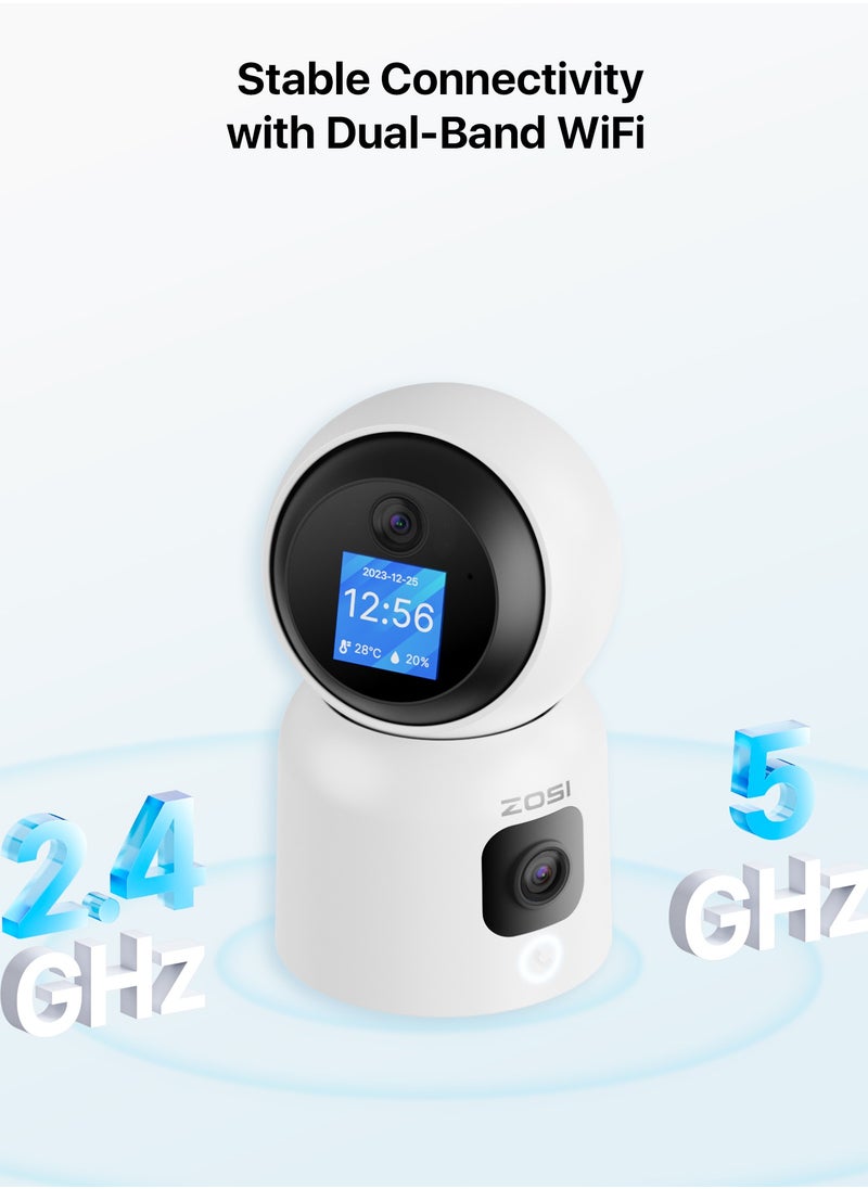 Zosi - ZOSI Dual-Lens 2K WiFi Security Camera Indoor, 355° Views Pan/Tilt Home CCTV Camera with 2 Way Audio, One-Touch Calling, Smart Person Detection, 2.4G/5G Dual-Band WiFi, C528 - Image 1