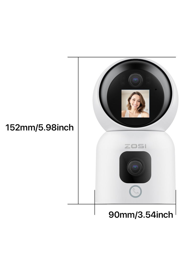 Zosi - ZOSI Dual-Lens 2K WiFi Security Camera Indoor, 355° Views Pan/Tilt Home CCTV Camera with 2 Way Audio, One-Touch Calling, Smart Person Detection, 2.4G/5G Dual-Band WiFi, C528 - Image 1