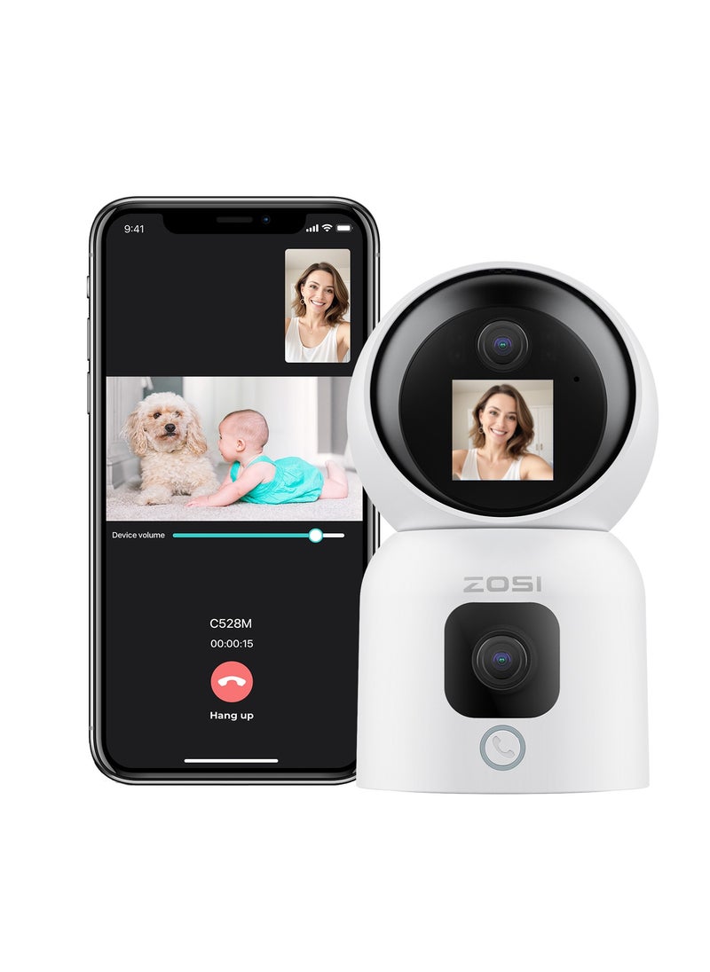 Zosi - ZOSI Dual-Lens 2K WiFi Security Camera Indoor, 355° Views Pan/Tilt Home CCTV Camera with 2 Way Audio, One-Touch Calling, Smart Person Detection, 2.4G/5G Dual-Band WiFi, C528 - Image 1