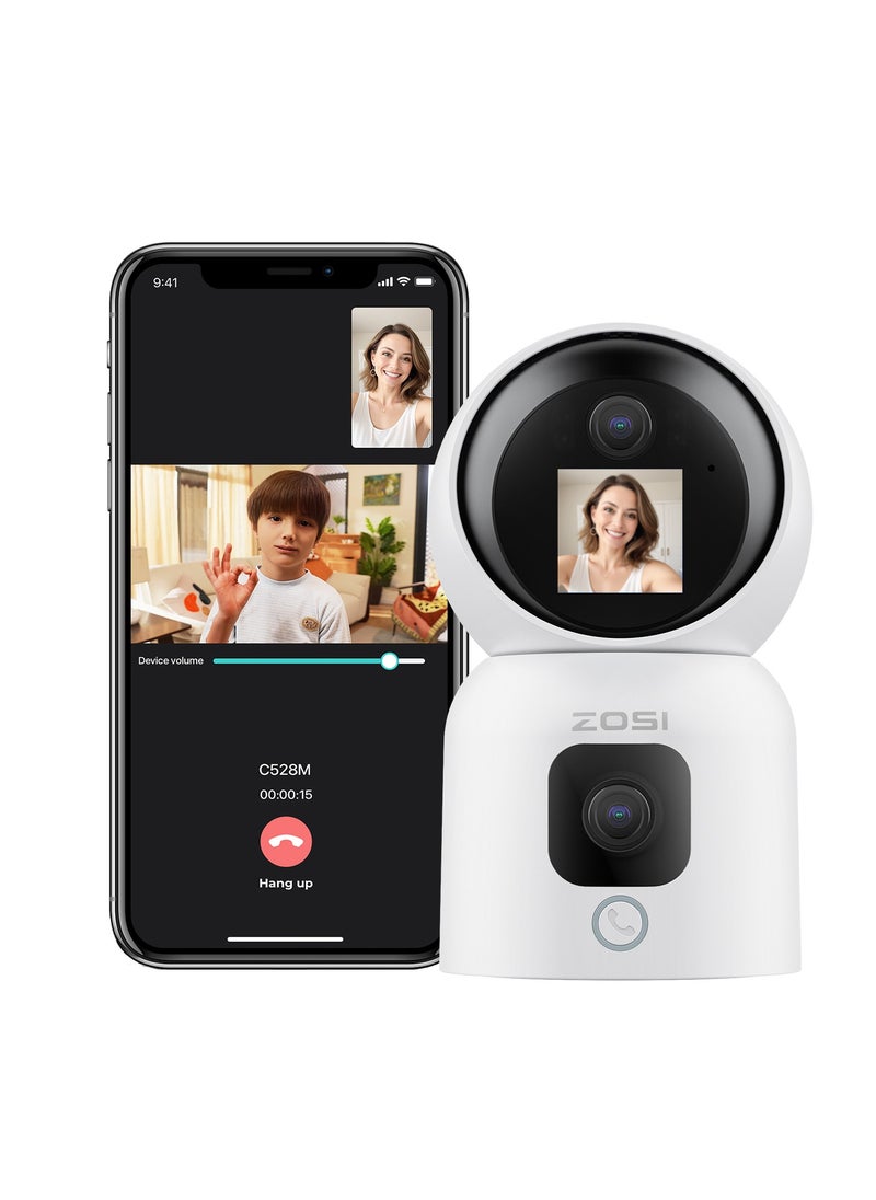 Zosi - ZOSI Dual-Lens 2K WiFi Security Camera Indoor, 355° Views Pan/Tilt Home CCTV Camera with 2 Way Audio, One-Touch Calling, Smart Person Detection, 2.4G/5G Dual-Band WiFi, C528 - Image 1
