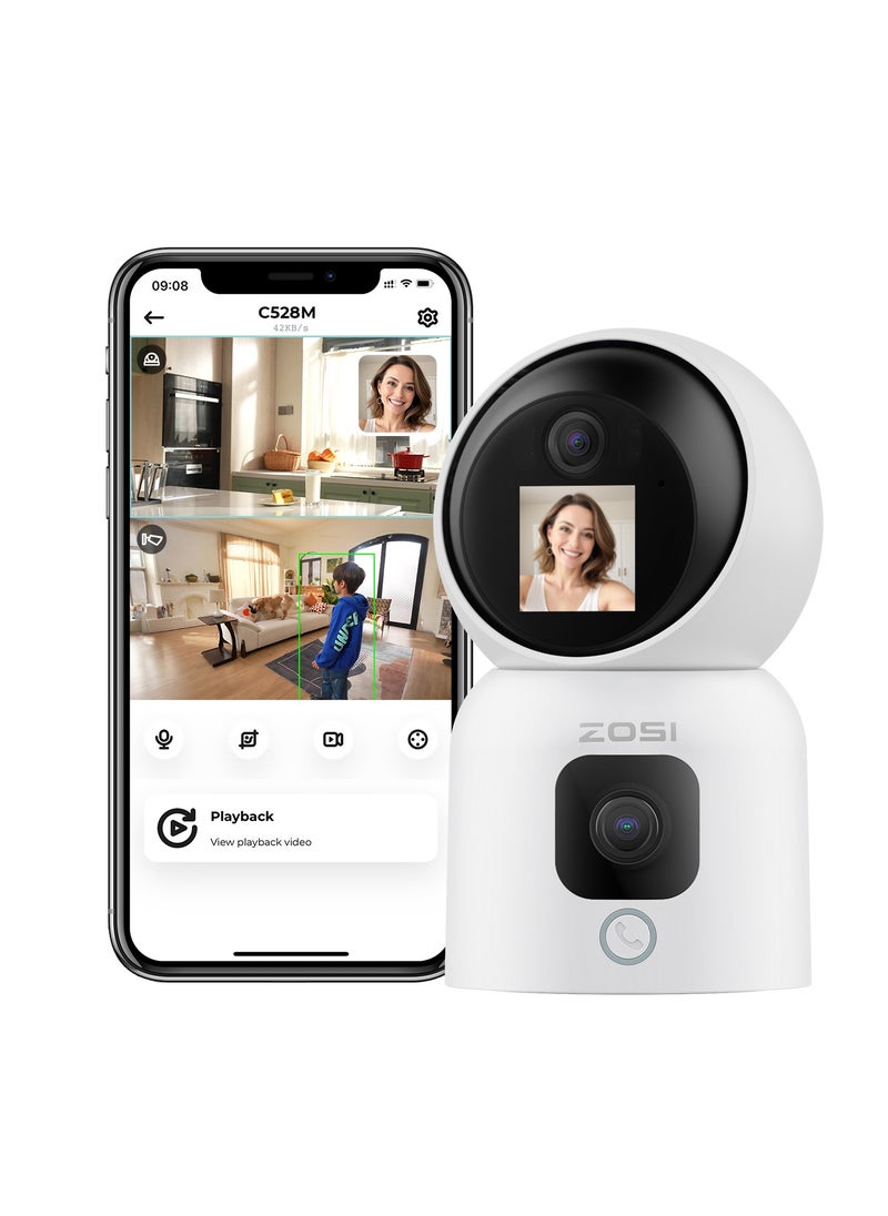 Zosi - ZOSI Dual-Lens 2K WiFi Security Camera Indoor, 355° Views Pan/Tilt Home CCTV Camera with 2 Way Audio, One-Touch Calling, Smart Person Detection, 2.4G/5G Dual-Band WiFi, C528 - Image 1