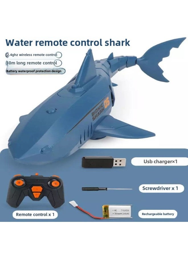 Children's Remote Control Shark Can Be Launched Toy Boat Simulation Diving Great White Shark Boy Electric Swing Fish Water Model-Color:Electric Remote Control Shark [blue]-Specification:High Configuration [three Sets Of Lithium Batteries] About 90 Minutes  - Image 1