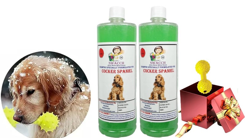swacch Cocker Spaniel Dog Shampoo + Dumbbell Toy I Durable Rubber Dog Toy for Chewing I Playing,Teeth Cleaning & Training Toy I Combo Pack I 1 Litre Pack of 2 Neem Alovera - Image 1