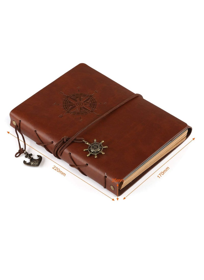 Y&D DIY Scrapbook Photo Album Refillable Leather Memory Book with Vintage Nautical Spiral Compass for Birthday Anniversary Wedding, 60 Pages, Brown  - Image 5