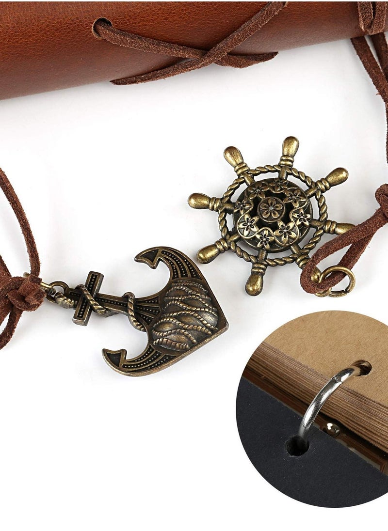 Y&D DIY Scrapbook Photo Album Refillable Leather Memory Book with Vintage Nautical Spiral Compass for Birthday Anniversary Wedding, 60 Pages, Brown  - Image 4