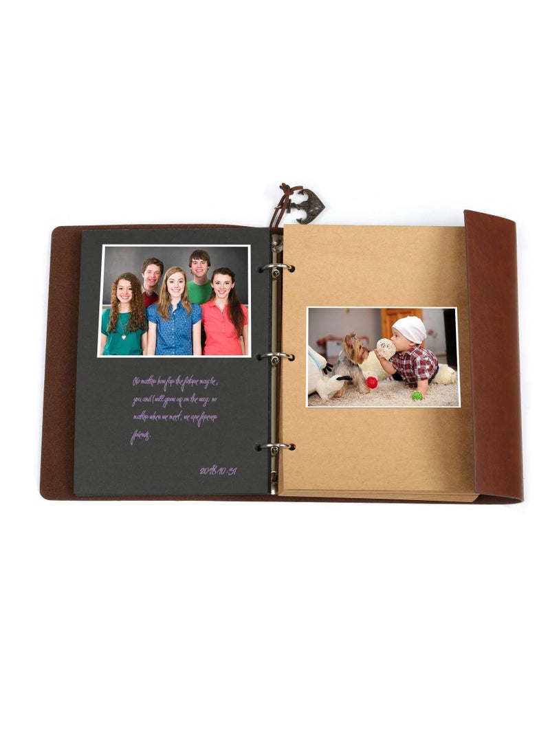 Y&D DIY Scrapbook Photo Album Refillable Leather Memory Book with Vintage Nautical Spiral Compass for Birthday Anniversary Wedding, 60 Pages, Brown  - Image 2