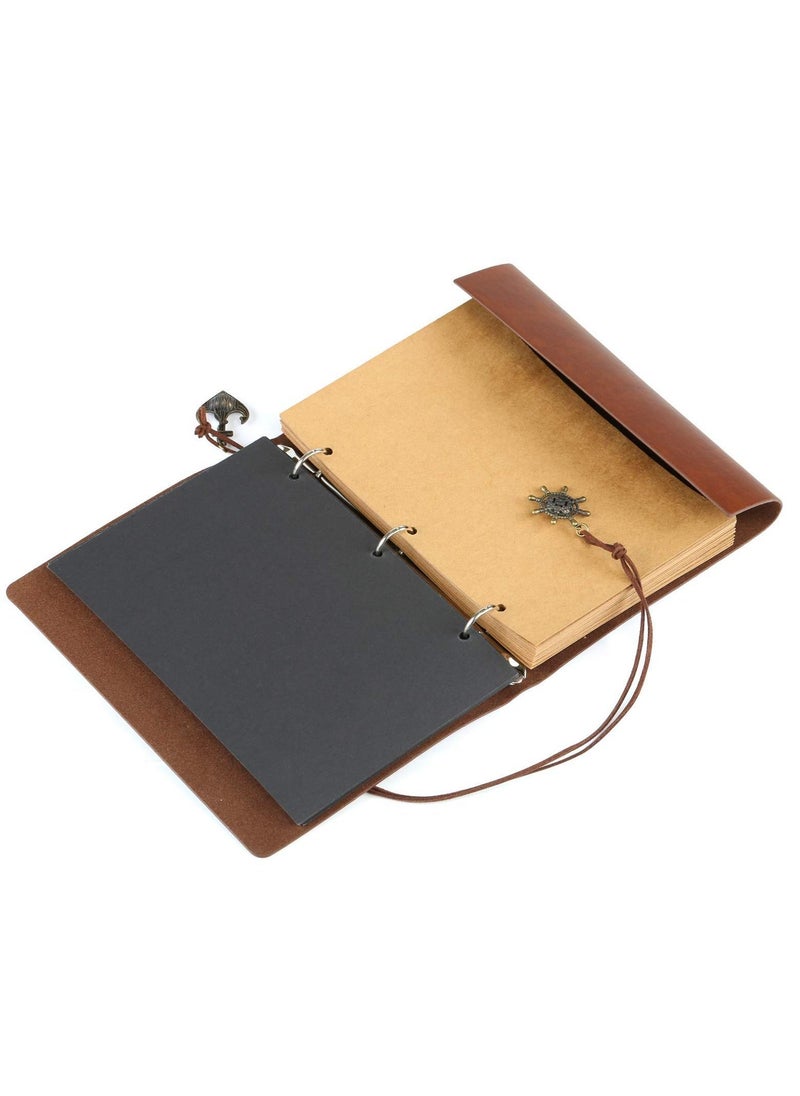 Y&D DIY Scrapbook Photo Album Refillable Leather Memory Book with Vintage Nautical Spiral Compass for Birthday Anniversary Wedding, 60 Pages, Brown  - Image 3