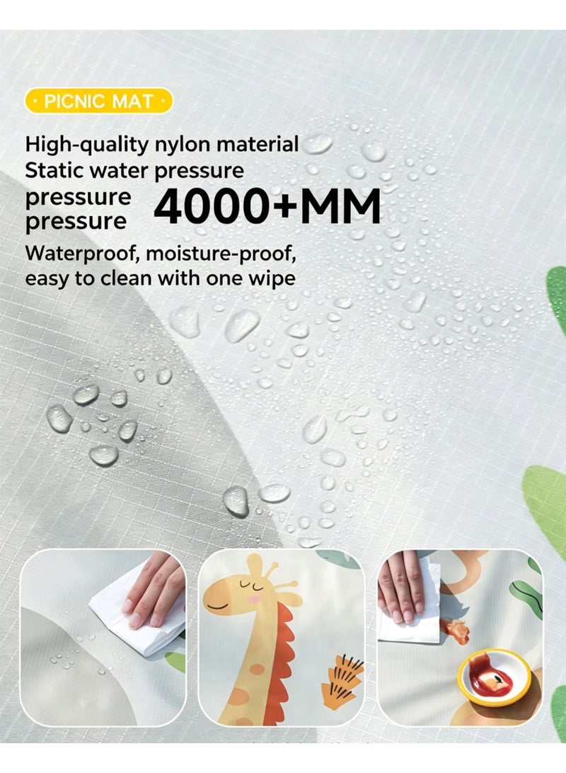 Portable Picnic Mat, Waterproof Nylon, Animal Paradise Theme, 145x100cm, Foldable Beach Blanket - Image 4