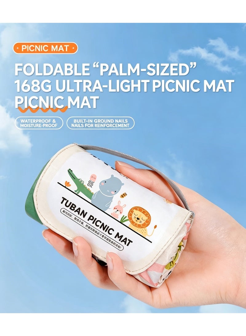 Portable Picnic Mat, Waterproof Nylon, Animal Paradise Theme, 145x100cm, Foldable Beach Blanket - Image 3
