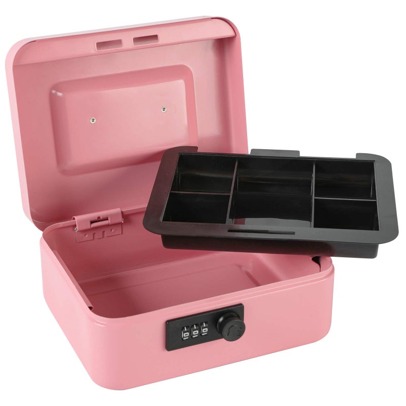 xydled Steel Cash Box Safe with Combination Lock,Money Safe Box with Removable Coin Tray,Medium,7.87"x 6.30"x 3.54",Pink - Image 4