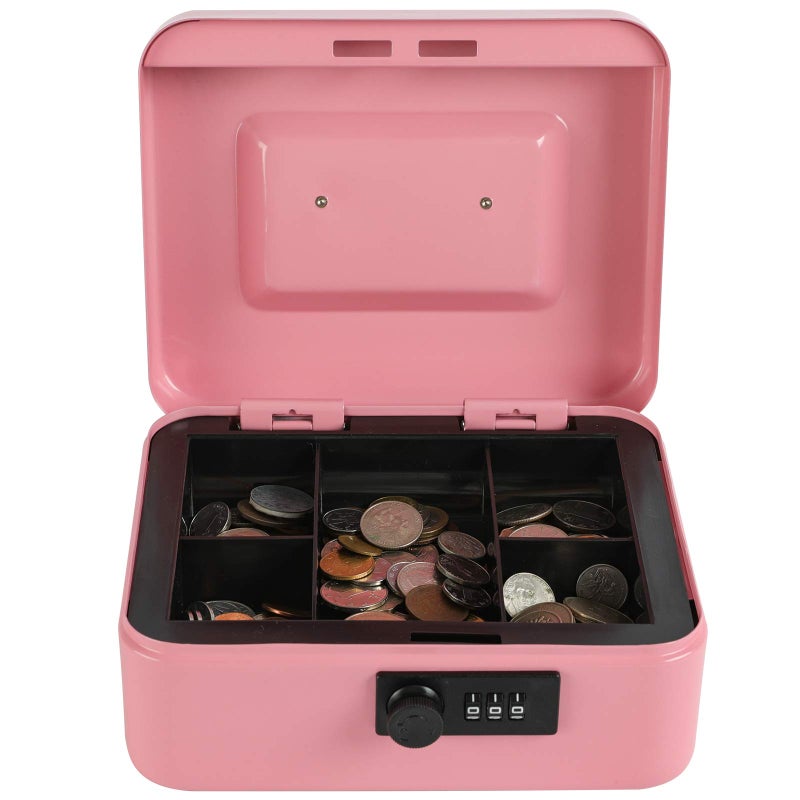 xydled Steel Cash Box Safe with Combination Lock,Money Safe Box with Removable Coin Tray,Medium,7.87"x 6.30"x 3.54",Pink - Image 2