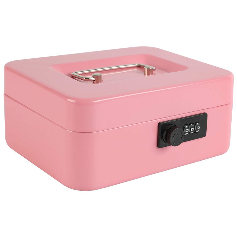 xydled Steel Cash Box Safe with Combination Lock,Money Safe Box with Removable Coin Tray,Medium,7.87"x 6.30"x 3.54",Pink - Image 1