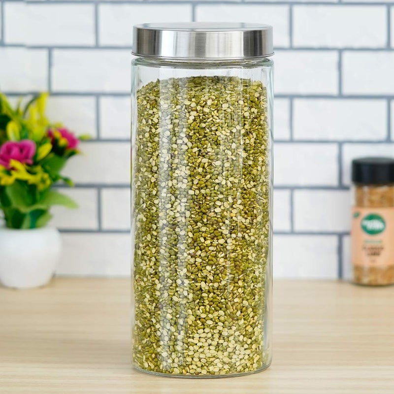 Femora Glass Jar for Kitchen| Glass Storage Containers Jars for Kitchen| Round Glass Jar| 1 Year Warranty| Airtight Lid| Jars for Snacks, Fry Food, Masala, Spice, Pickles, Cookies| 2200ml| Set of 1 - Image 1