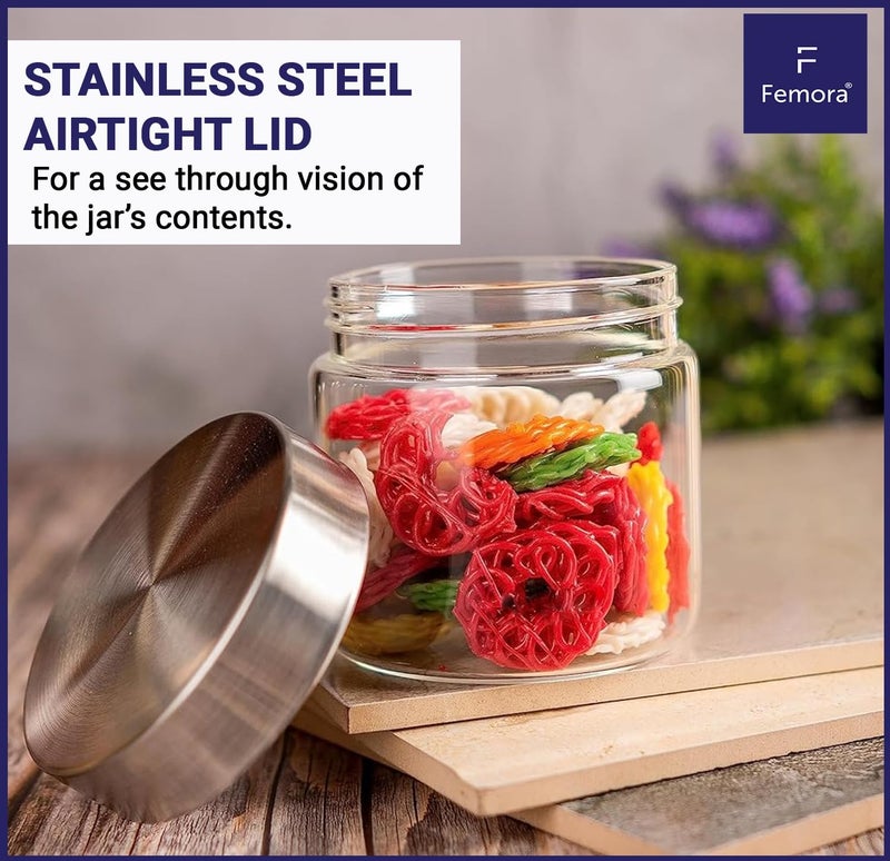 Femora Glass Jar for Kitchen| Glass Storage Containers Jars for Kitchen| Round Glass Jar| 1 Year Warranty| Airtight Lid| Jars for Snacks, Fry Food, Masala, Spice, Pickles, Cookies| 2200ml| Set of 1 - Image 4